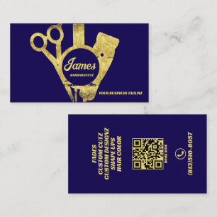 Cartão De Visita Salão Barber Shop Gold Blue