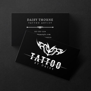 Cartão De Visita Salão de Artista de Tatuagem Branco e Preto Minima