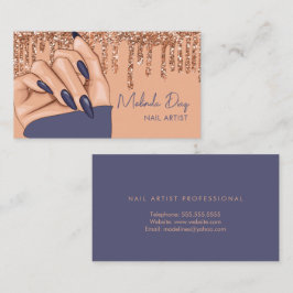 Cartão De Visita Salão de Artista de Unhas Designer Rosa Falso Bril