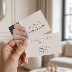Cartão De Visita Salão de Artista de Unhas Foto Script Creme Neutro