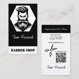 Cartão De Visita Salão de Barbeiro Profissional Preto e Branco