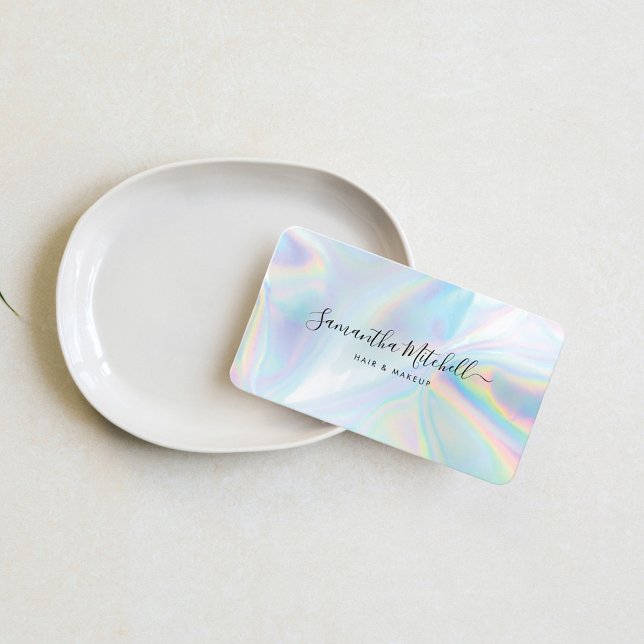 Cartão De Visita Salão de Beauticista do Código QR Holográfico Mini (Holographic Hair Stylist Business Card)