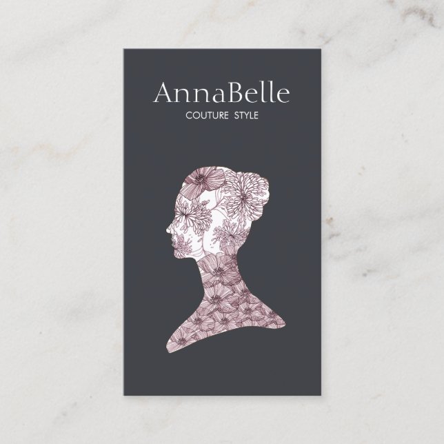 Cartão De Visita Salão de Bela Cara de Mulher Floral Elegante (Frente)