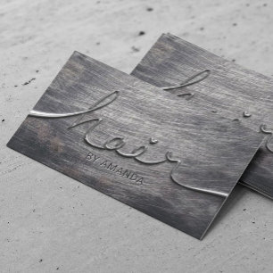 Cartão De Visita Salão de Bela Metálica Grunge do Script Stylist do