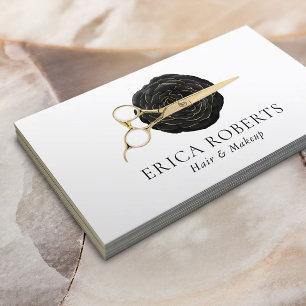 Cartão De Visita Salão de Bela Rosa Preta Dourada Tesoura Hair Styl