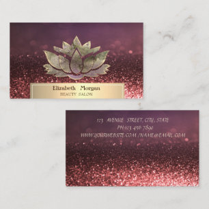 Cartão De Visita Salão de Beleza Bokeh Lótus Dourado Glitter Chic