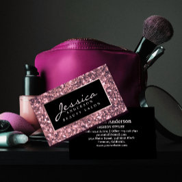 Cartão De Visita Salão de Beleza da Glitter Dourada rosa