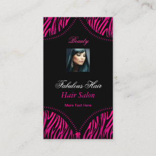 Cartão De Visita Salão de Beleza de Cabelo Preto Rosa Quente 2 ZEBR