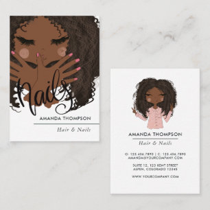 Cartão De Visita Salão de Beleza de Cabelos e Unhas Afro-Americano