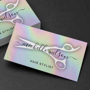 Cartão De Visita Salão de Beleza do Stylist da Tesoura Holográfic