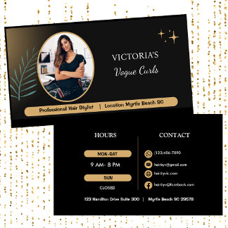 Cartão De Visita Salão de beleza Dourada e negro elegante