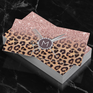 Cartão De Visita Salão de beleza Dourado cor-de-rosa do leopardo d