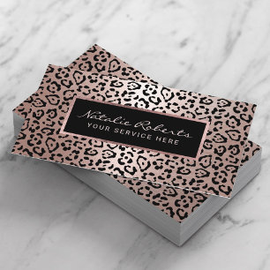 Cartão De Visita Salão de Beleza e Spa Moderno Rosa Dourado Leopard