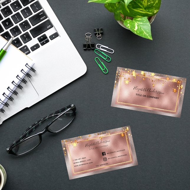 Cartão De Visita Salão de beleza elegante das estrelas douradas ros (Criador carregado)