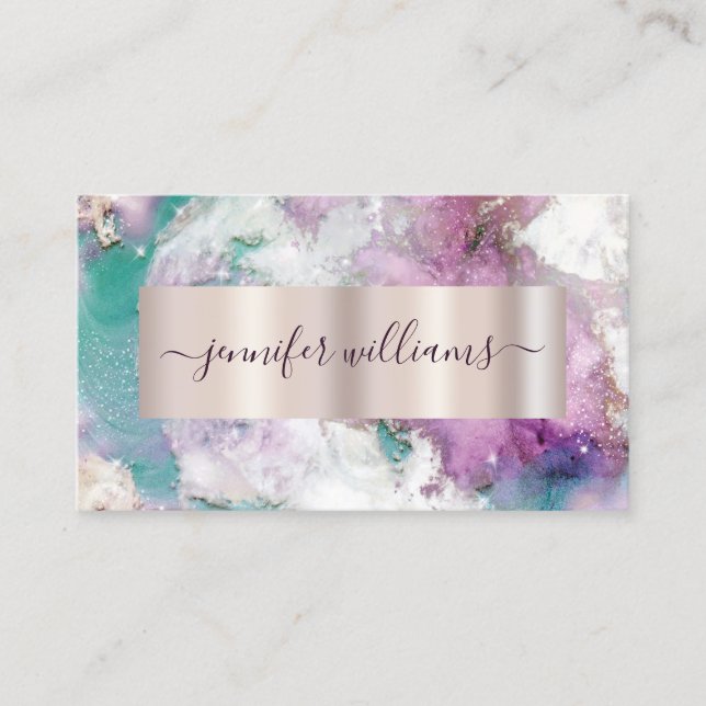 Cartão De Visita Salão de Beleza Elegante de Pastel Abstrato de Aqu (Frente)