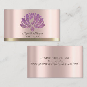 Cartão De Visita Salão de Beleza Flor de Lótus Brilho Dourado Rosa