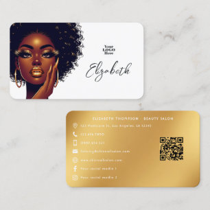 Cartão De Visita Salão de Beleza Melanin Glam com Estilo Afro Ousad