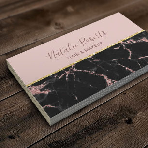 Cartão De Visita Salão de Beleza Moderna do Rosa Dourado e Marble