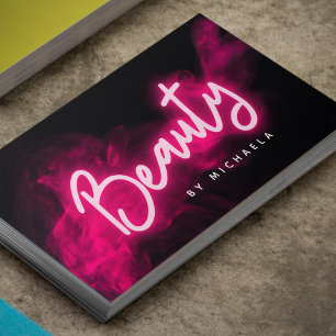 Cartão De Visita Salão de Beleza Moderno Rosa Neon e Fumaça