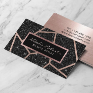 Cartão De Visita Salão de Beleza Negra Geométrica rosa Dourada