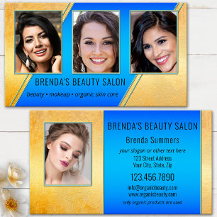 Cartão De Visita Salão de Beleza Portfolio Azul Dourado 
