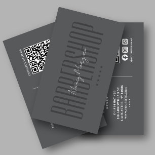 Cartão De Visita Salão de Cabelereiro Barbearia Cinza Escuro Modern