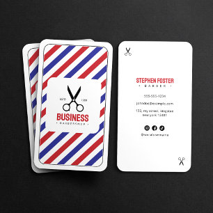 Cartão De Visita Salão De Cabelo Barbearia Moderno Branco Azul Verm