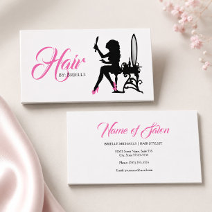 Cartão De Visita Salão de Cabelo Chic Rosa e Cabelo Negro