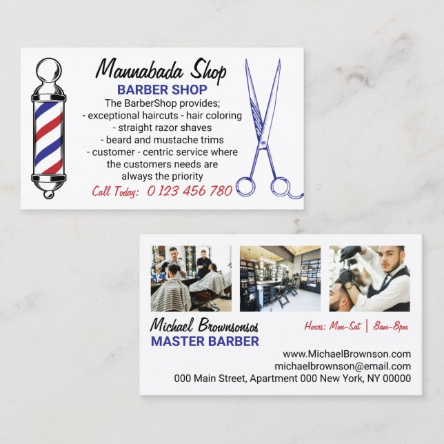 Cartão De Visita Salão de Cabelo Clássico Barbearia (Frente/Verso)