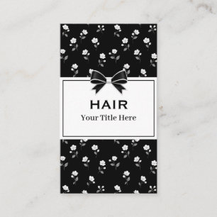 Cartão De Visita Salão de Cabelo Floral Preto e Branco Cabeleireiro