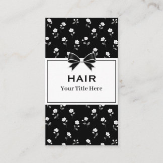 Cartão De Visita Salão de Cabelo Floral Preto e Branco Cabeleireiro