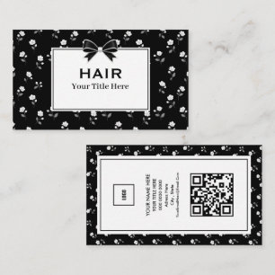 Cartão De Visita Salão de Cabelo Floral Preto e Branco Cabeleireiro