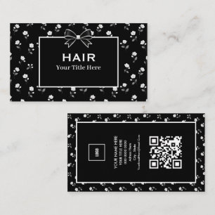 Cartão De Visita Salão de Cabelo Floral Preto e Branco Cabeleireiro