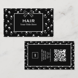 Cartão De Visita Salão de Cabelo Floral Preto e Branco Cabeleireiro