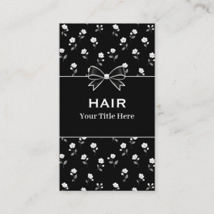 Cartão De Visita Salão de Cabelo Floral Preto e Branco Hairdresser