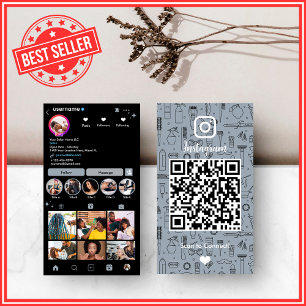 Cartão De Visita Salão de Cabelo Instagram Azul Empoeirado   QR Míd