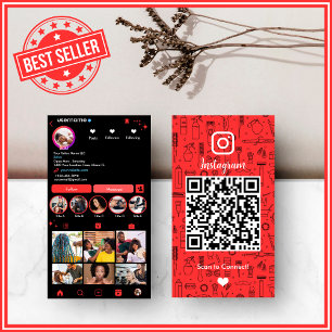 Cartão De Visita Salão de Cabelo Instagram Vermelho    Código QR de