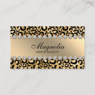 Cartão De Visita Salão de Cabelo Leopardo Negro e Dourado