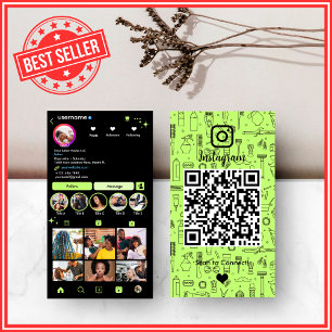 Cartão De Visita Salão de Cabelo Lime Green Instagram QR