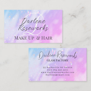 Cartão De Visita Salão de Cabelo Moderno Azul-Rosa Cinza