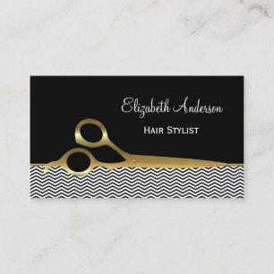 Cartão De Visita Salão de Cabelo Negro e Dourado Elegante