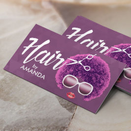 Cartão De Visita Salão de Cabelo Roxo Africano Americano