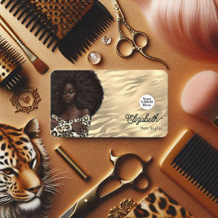 Cartão De Visita Salão de Cabelos Afro-Americano Leopardo e Tigre D