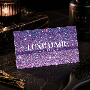 Cartão De Visita Salão de Cabelos Luxuoso com Brilho Roxo Minimalis