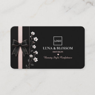 Cartão De Visita Salão de Cabelos Preto e Blush Elegante