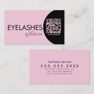Cartão De Visita Salão de Cílios Beleza Cílios QR CODE Rosa