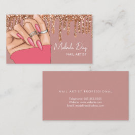 Cartão De Visita Salão de Design de Unhas Falsas Brilhantes Rosa Ar