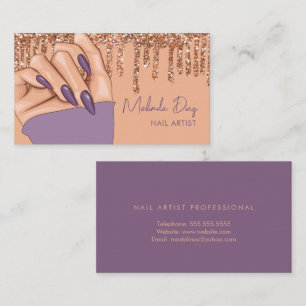Cartão De Visita Salão de Designer Artista de Unhas Falso Brilho Ro