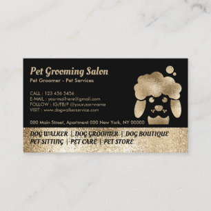 Cartão De Visita Salão de Embelezamento de Animais Gold Sparkling