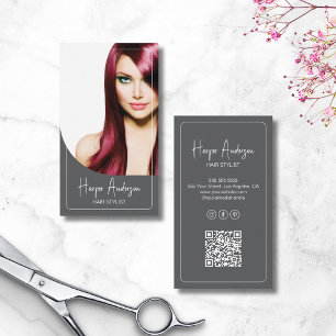 Cartão De Visita Salão de Estilista de Cabelo Foto Personalizada QR